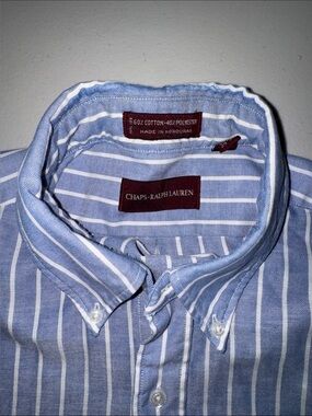 Chaps Light Blue and White Striped Button-Down Shirt
